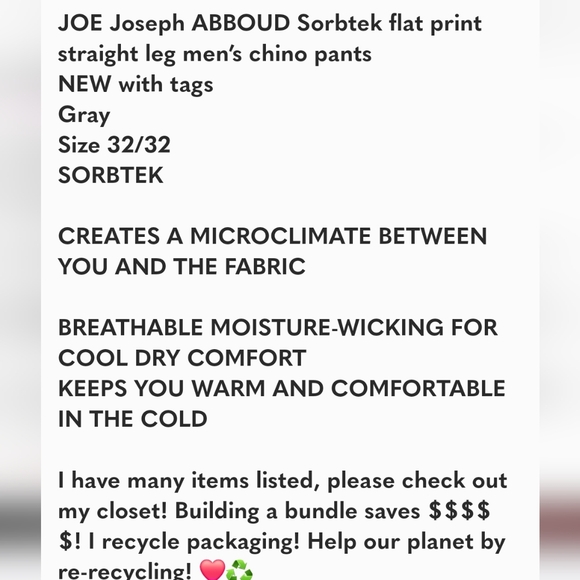 New Without Tags! Joseph Abboud Chino Pants - Picture 6 of 6